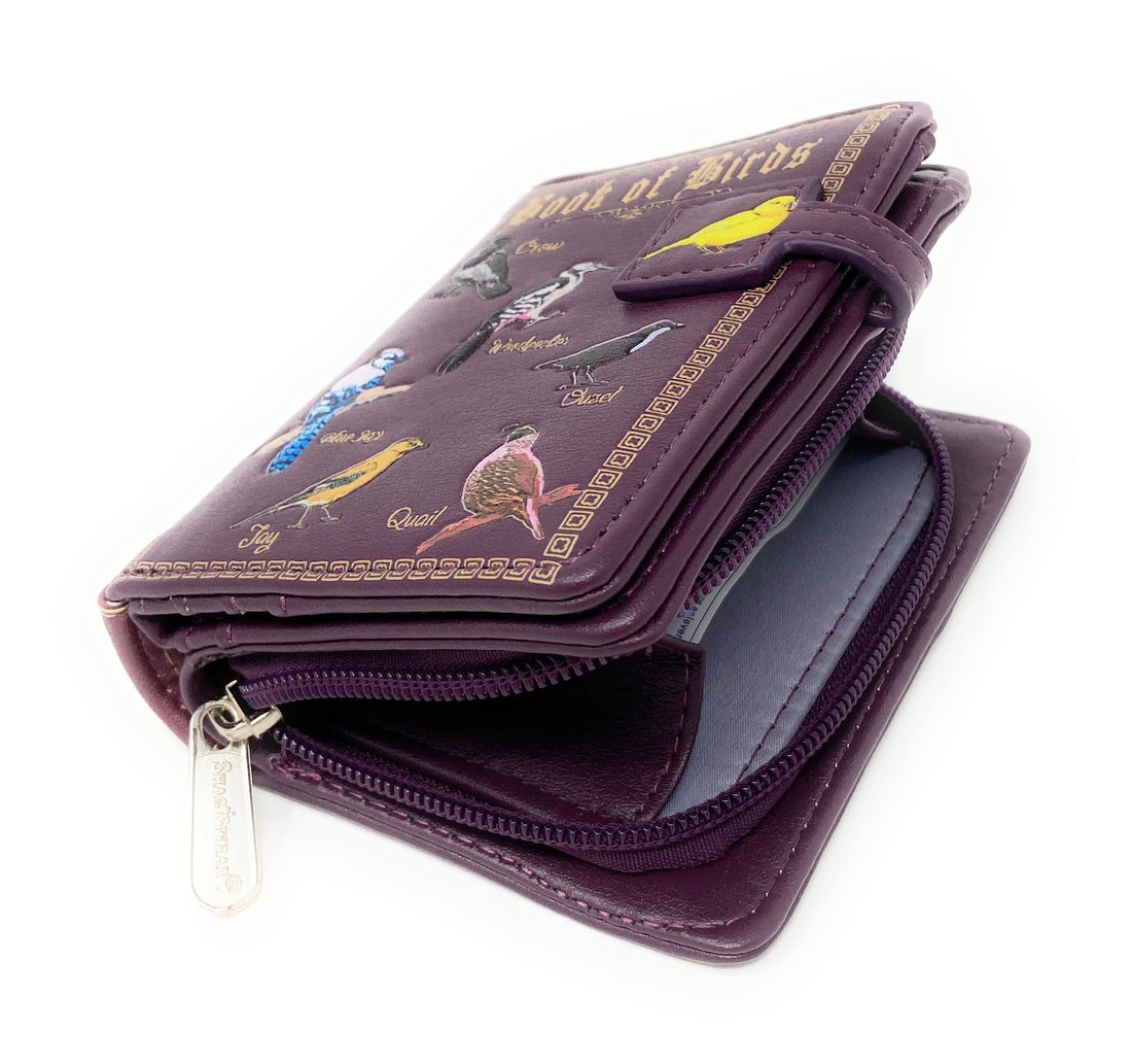 Shag Wear Book of Birds Small Wallet  Vegan Faux Leather 4.5" Burgundy