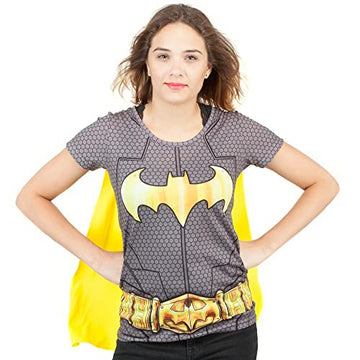 Batman Costume T-Shirt with Cape - Juniors Medium Official DC Comics Tee