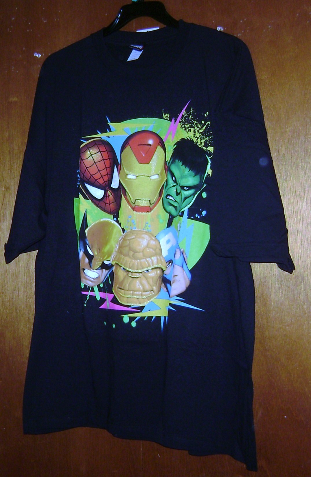 MARVEL HEROES TEAM DA SIX COLORS Licensed Black Cotton Tee