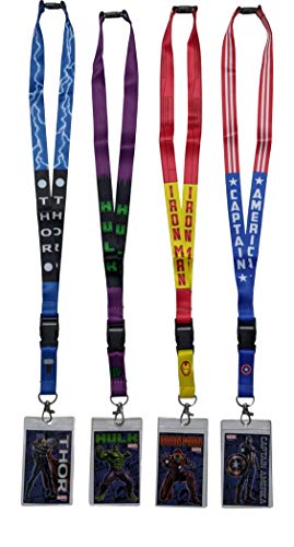 Marvel Superheroes ID Badge Holder Lanyard 4pk Bundle Thor Iron Man Hulk Captain America