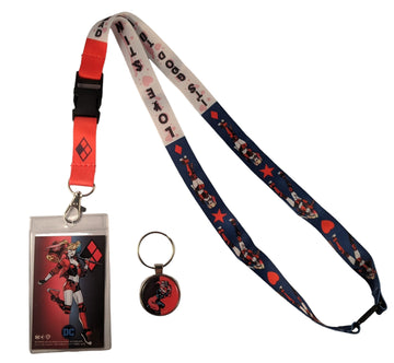 Harley Quinn ID Badge Holder Lanyard & Keychain Bundle - DC Comics Superhero Supervillain