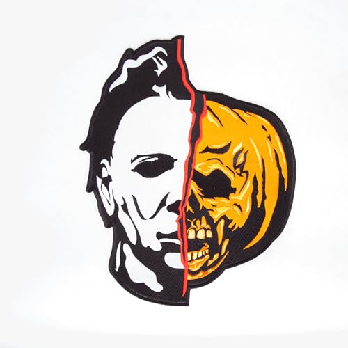 12" Halloween II Michael Myers Split Pumpkin Mask Iron-On Back Patch – Official Rock Rebel Embroidered Horror Movie Patch