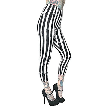 kreepsville 666 White Stripe Distressed Capri Strange and Unusual Leggings Pants