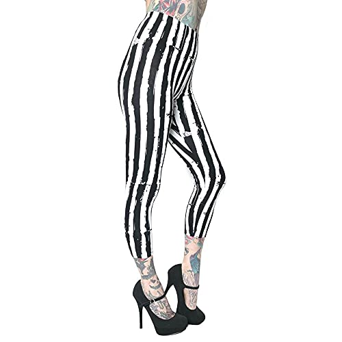 kreepsville 666 White Stripe Distressed Capri Strange and Unusual Leggings Pants
