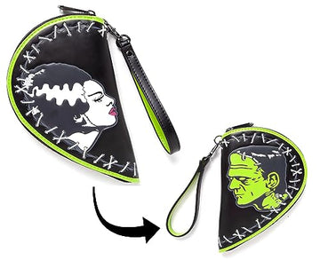 Rock Rebel Bride & Frankenstein Clutch Stitch Heart Shaped Wristlet Zip Around Wallet