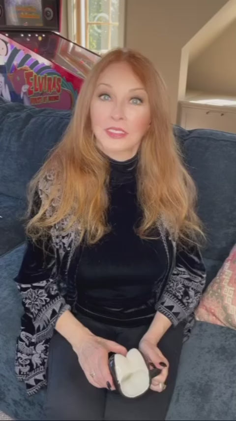Video of Cassandra Peterson with our Elvira Breast Mug