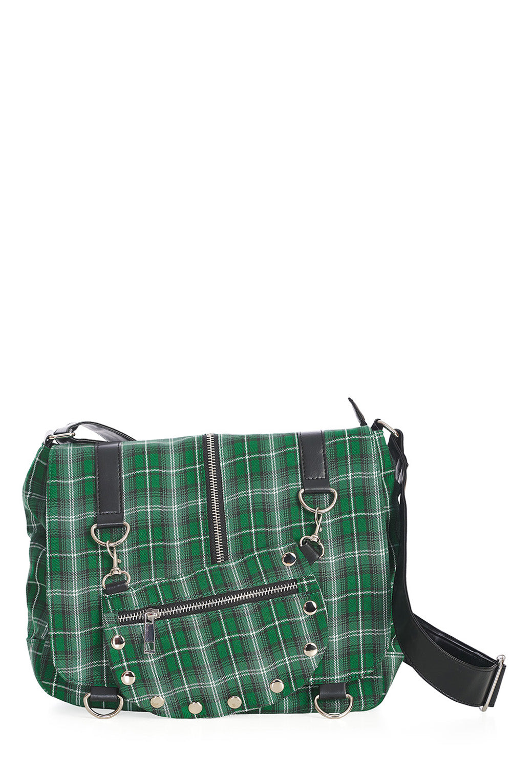 Punk Plaid Print Tartan Messenger Shoulder Bag Crossbody Handbag Women's Purse (Green)