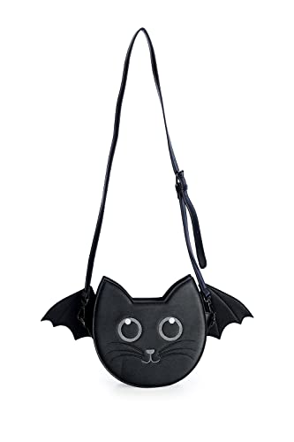 Lost Queen Women's Wendigo Shoulder Bag Cute Black Cat Bat Crossbody Purse