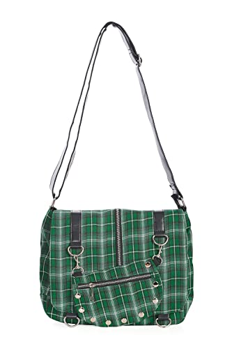 Punk Plaid Print Tartan Messenger Shoulder Bag Crossbody Handbag Women's Purse (Green)