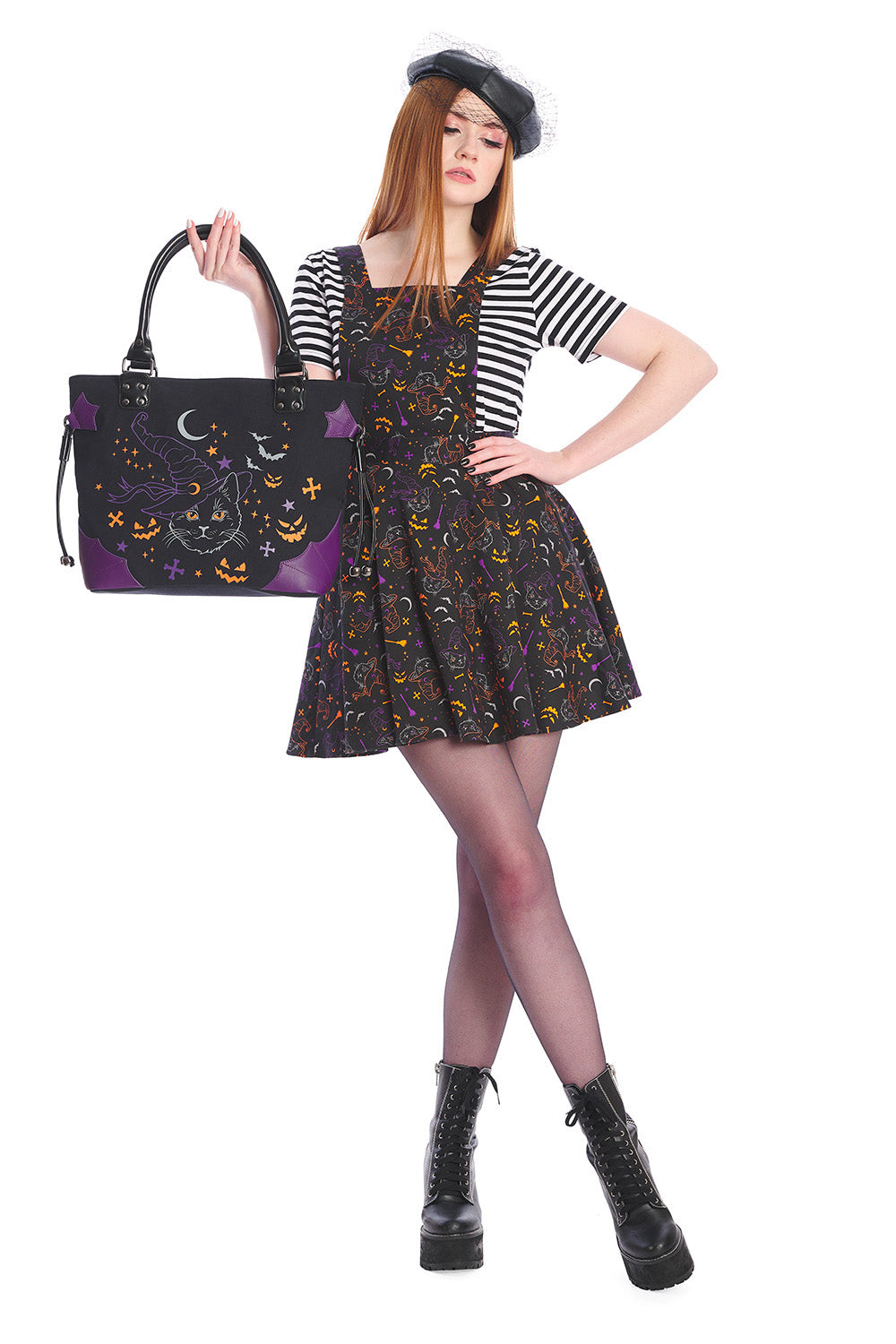 Lost Queen Women’s Halloween Handbag Black Cat Witch Spell On Me Shoulder Bag Purse