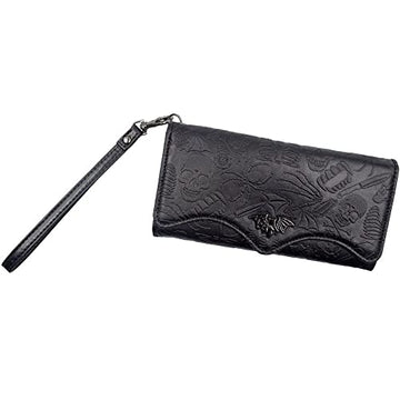 Kreepsville 666 Gothic Embossed Skull Death Bat Trifold Wristlet Wallet for Women