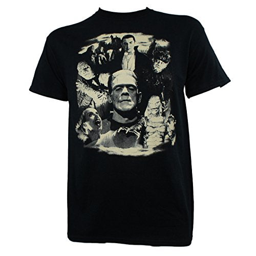 Universal Monsters Mens Collage Dracula Frankenstein Bride Glow in the Dark T-Shirt