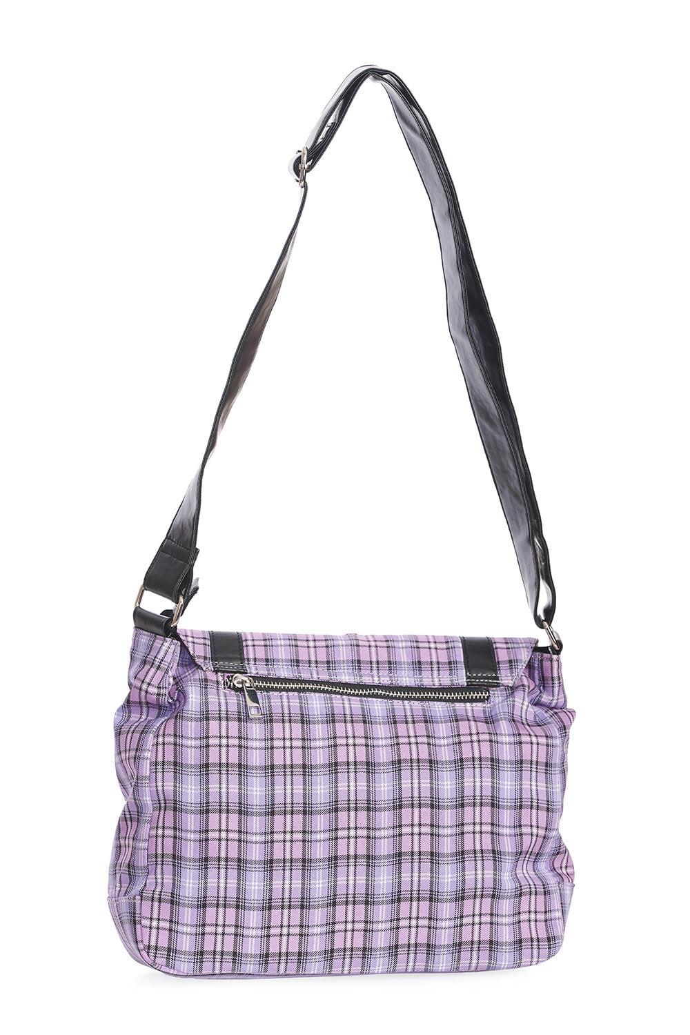 Punk Plaid Print Tartan Messenger Shoulder Bag Crossbody Handbag Women's Purse (Lilac)