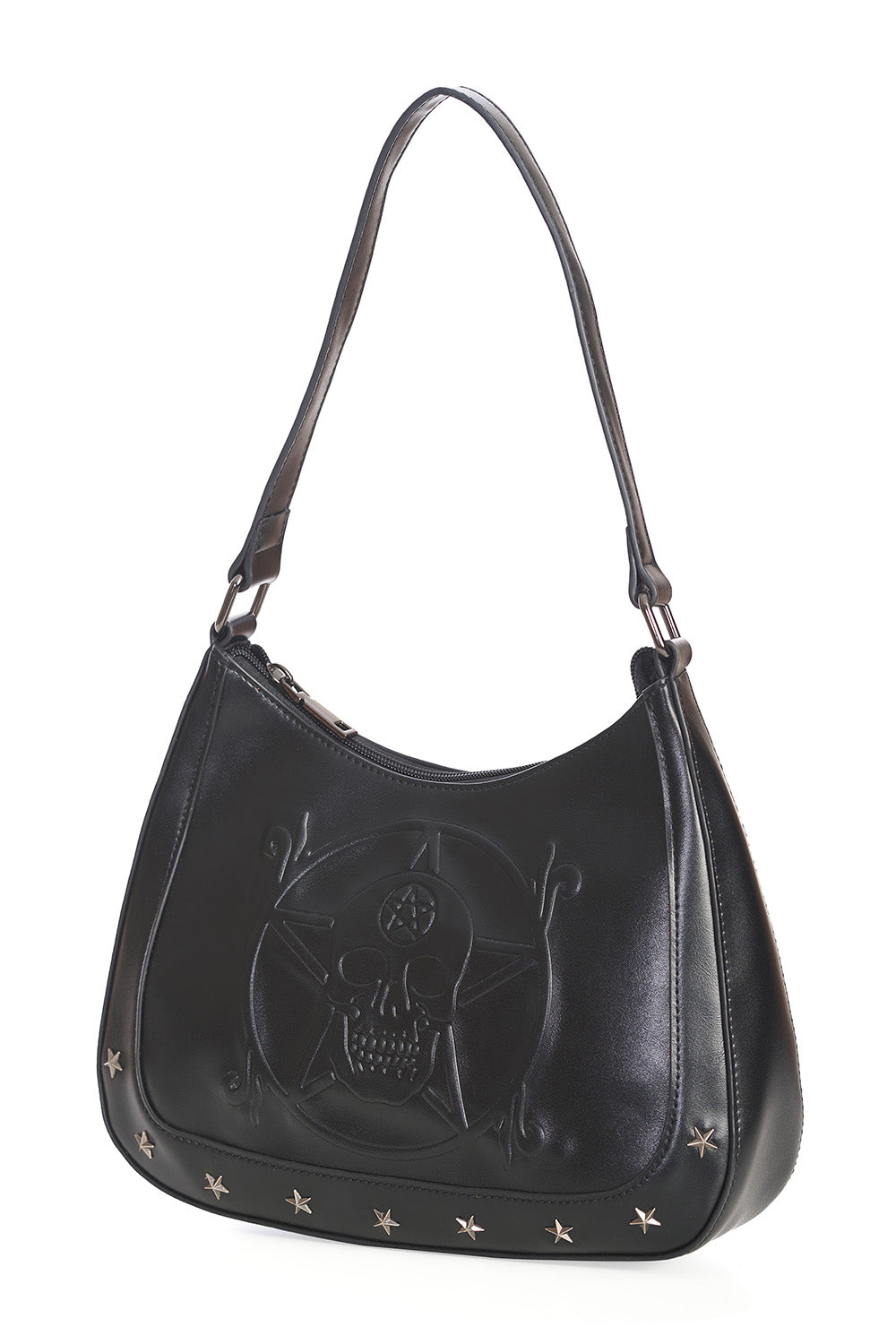 Lost Queen Gothic Womenâs White Magic Shoulder Bag Embossed Skull Pentagram Purse