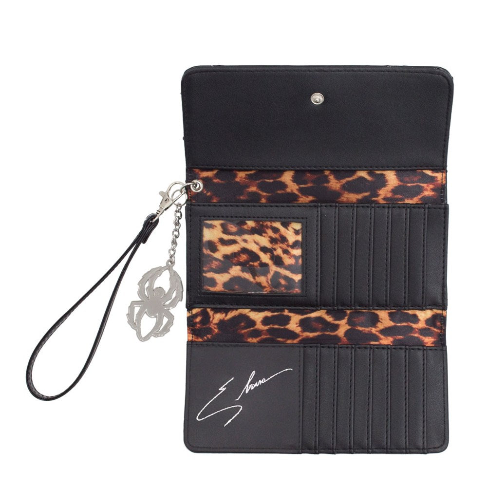 Elvira Women’s Spiderweb Flap Trifold Wristlet Wallet Macabre Mobile Silver Edition Clutch