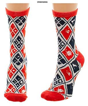 Suicide Squad Harley Quinn Juniors Argyle Crew Socks Women's Shoe Size 5-10, Sock Size 9-11