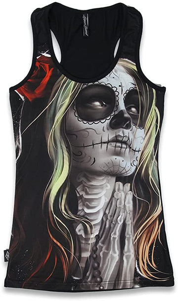 Liquorbrand Women's Sugar Skull Dia De Los Muertos Ladies Tank (Medium, Faith II)