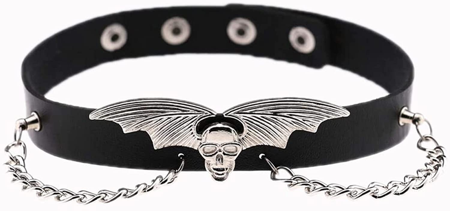 Gothic Winged Skull Women's Choker Adjustable Vegan Leather Necklace - Thunder by Lost Queen
