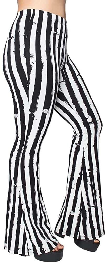 kreepsville 666 White Stripe Distressed Flare Strange and Unusual Leggings Women's Pants