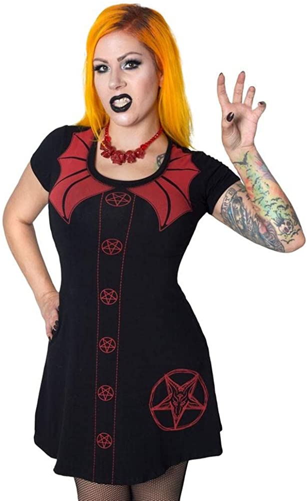 kreepsville 666 Demon Doll Baphomet Pentagram Women's Flare Short Sleeve Gothic Dress