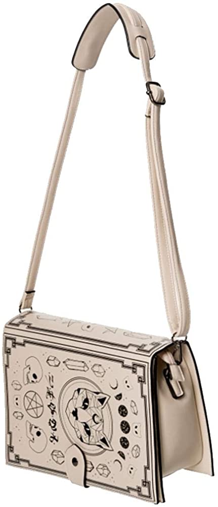 Spellbinder Shoulder Bag with Cat Pentagram and Occult Symbols Handbag - Black or Off-White - One Size