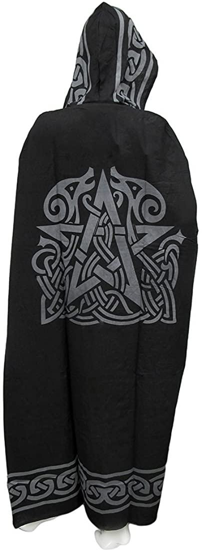 Pentagram Hooded Ritual Cloak in Gray & Black Lightweight Cotton