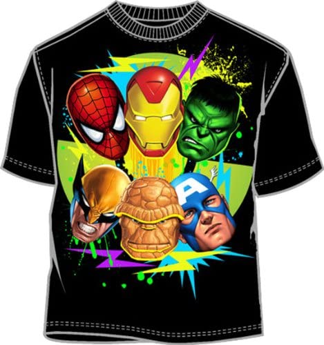 MARVEL HEROES TEAM DA SIX COLORS Licensed Black Cotton Tee