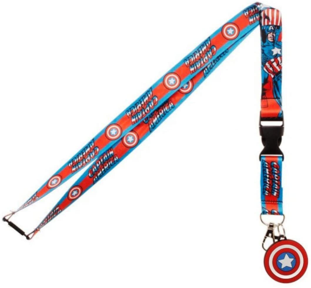 Captain America Logo Lanyard ID Holder Keychain with Charm