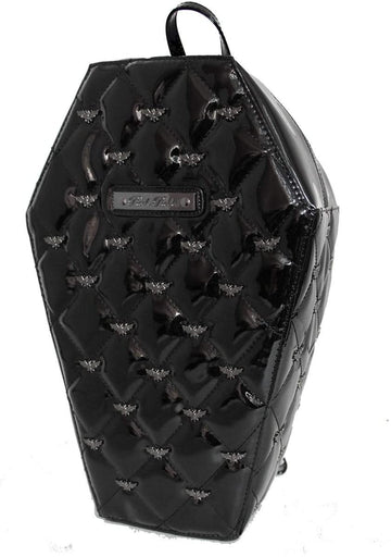 Shiny Black Quilted Coffin Backpack with Metal Bat Studs - Mina by Rock Rebel