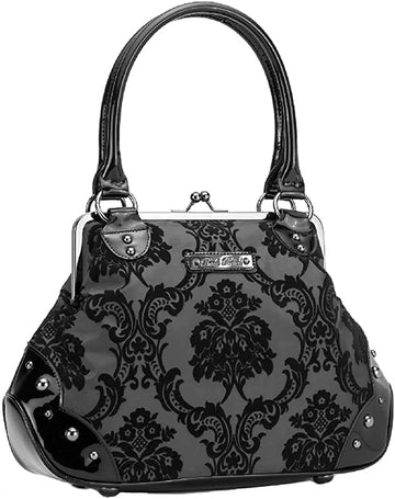 Rock Rebel Mistress Black on Black Victorian Damask Retro Kisslock Purse