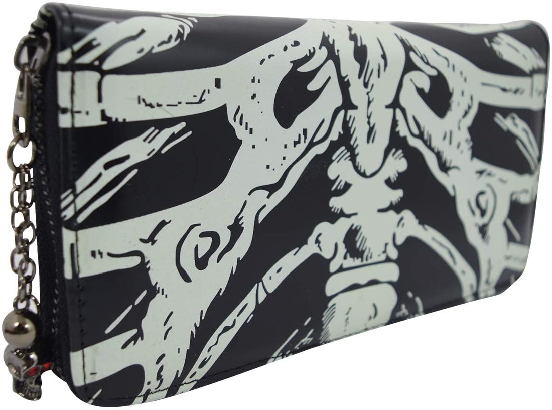 Lost Queen Gothic Skeleton Ribcage Glow in the Dark Zip Around Wallet