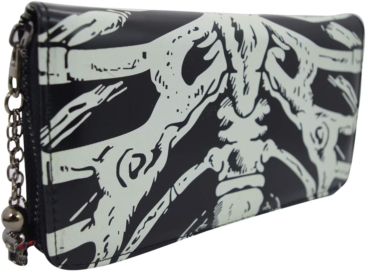Lost Queen Gothic Skeleton Ribcage Glow in the Dark Zip Around Wallet