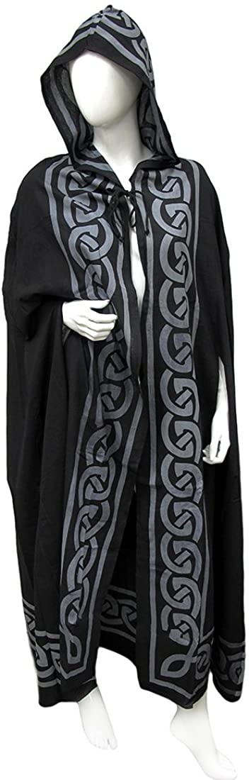 Pentagram Hooded Ritual Cloak in Gray & Black Lightweight Cotton