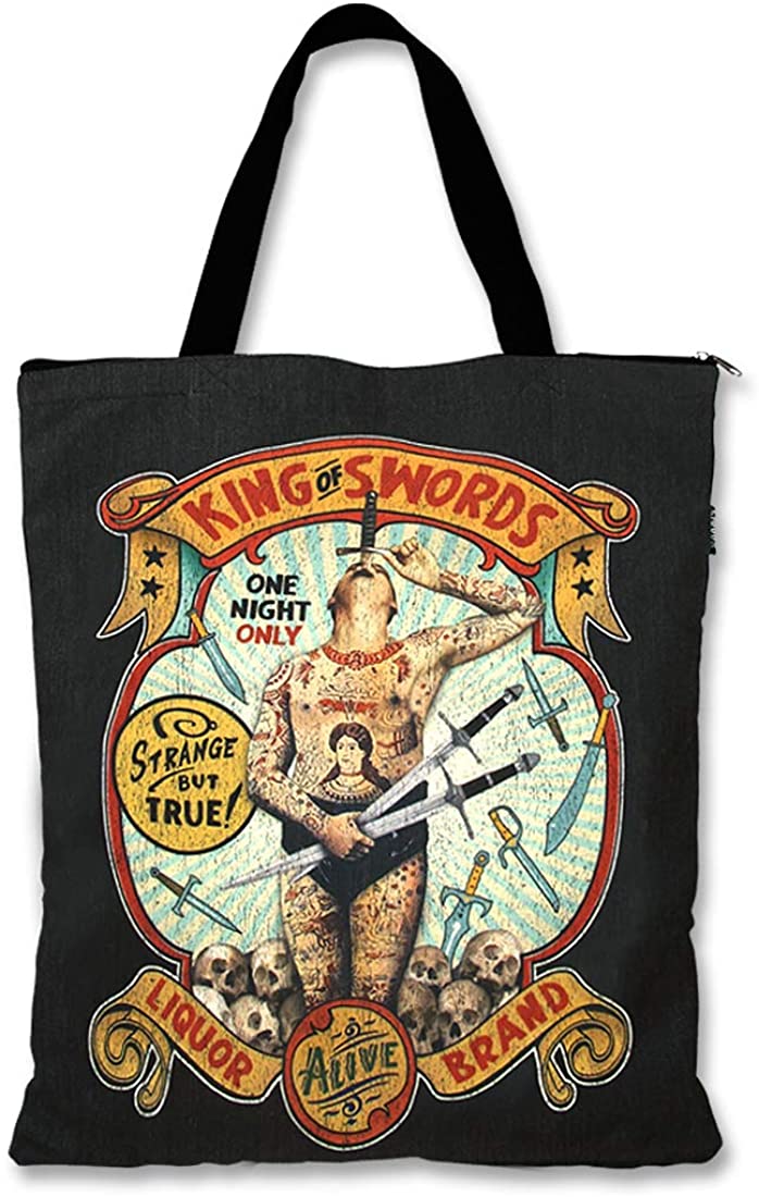 Liquorbrand King Of Swords Sideshow Tote Bag 17 x 18" Canvas Shopping Shopper with Zipper Closure