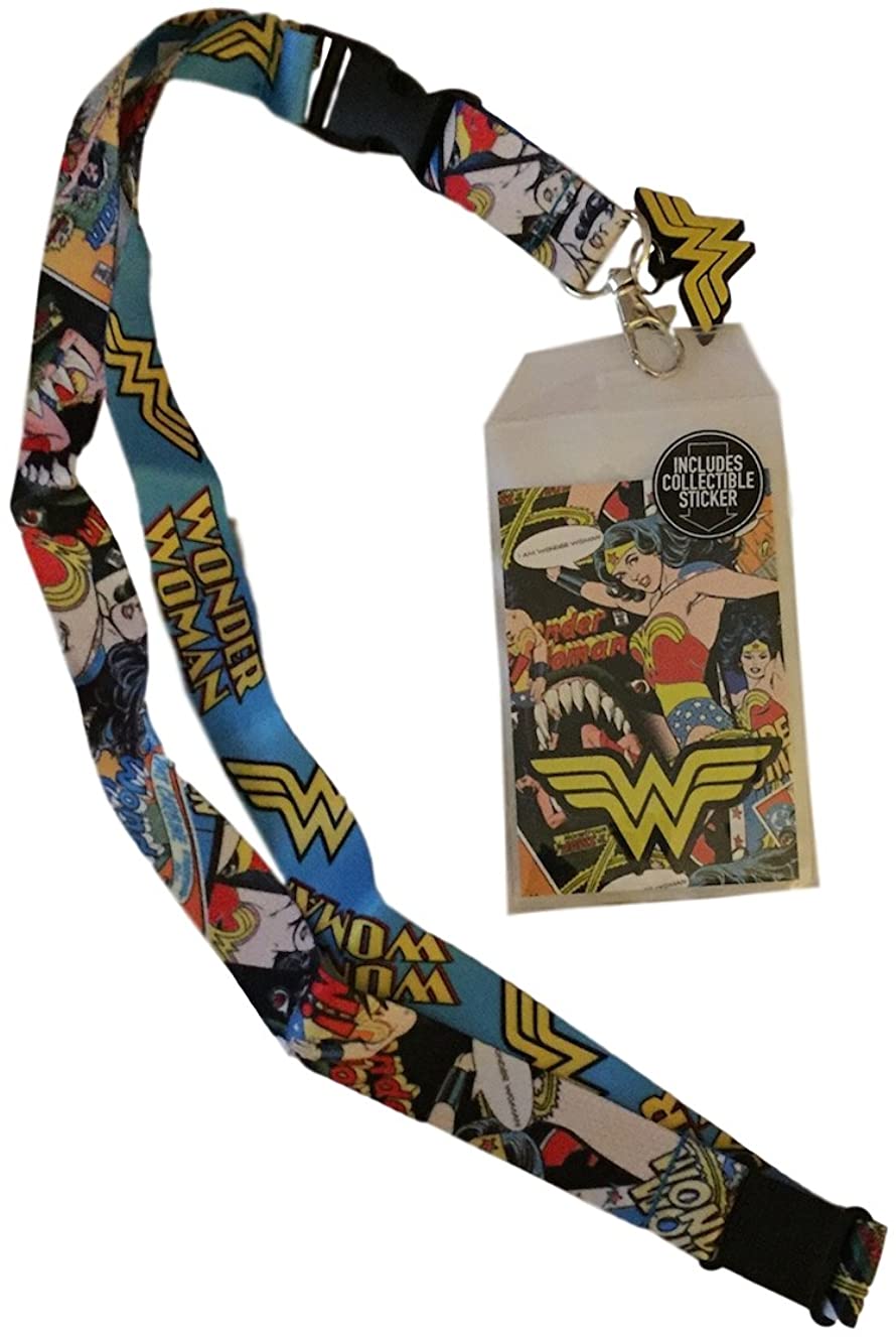 DC Wonder Woman Comic Lanyard Keychain ID Holder PVC Charm / Collectible Sticker