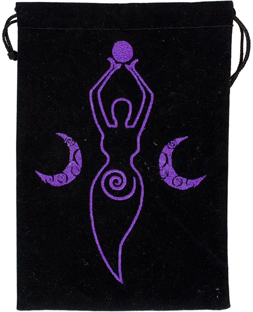 The New Age Source Unlined Velvet Bag 5'' X 7'' Embroidery - Moon Goddess Black