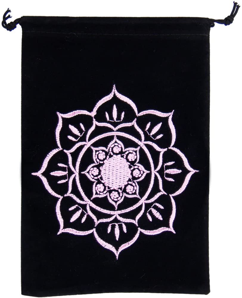 Unlined Velvet Bag Embroidered Lotus Black Wiccan Wicca Pagan
