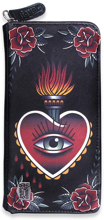 Liquorbrand Innervision Women's Zip Around Clutch Wallet Eye Heart Flower Rockabilly