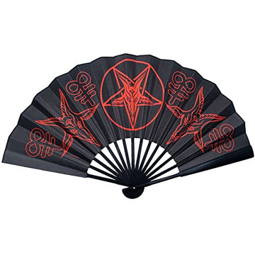 Baphomet & Hail Satan! Bamboo Handle Double Sided Hand Fan