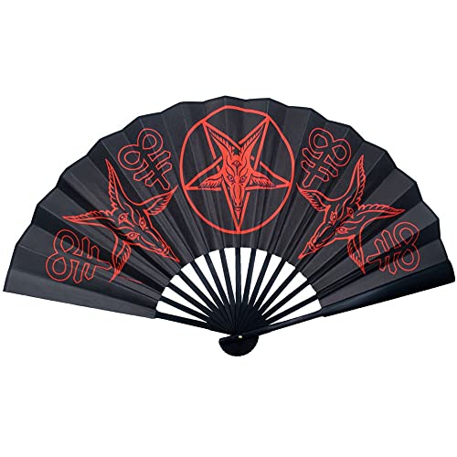 Baphomet & Hail Satan! Bamboo Handle Double Sided Hand Fan