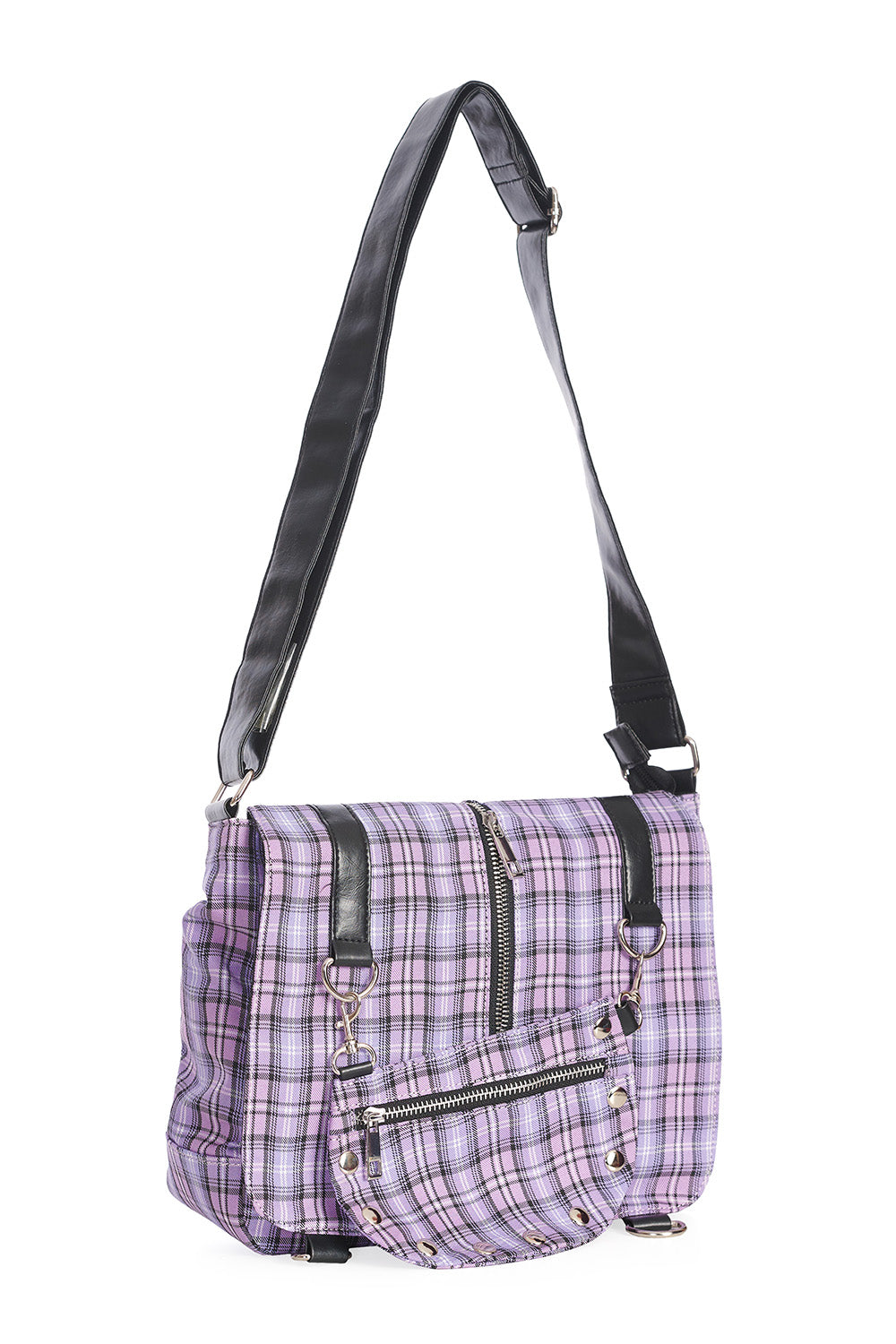 Punk Plaid Print Tartan Messenger Shoulder Bag Crossbody Handbag Women's Purse (Lilac)
