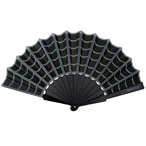 Gothic Scallop Fabric Hand Fan Spiderweb Folding Fan - CHOOSE Gray Pink or Red