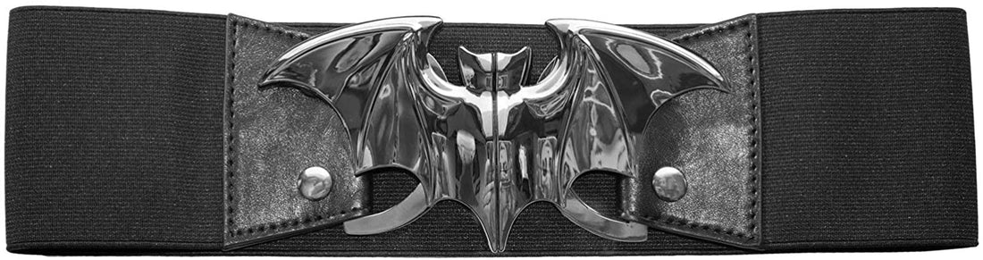 Kreepsville 666 Silver Bat Elastic Waist Belt - Gothic Horror Accessory