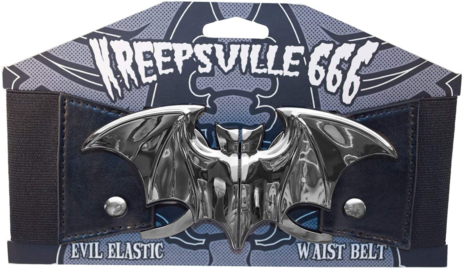 Kreepsville 666 Silver Bat Elastic Waist Belt - Gothic Horror Accessory