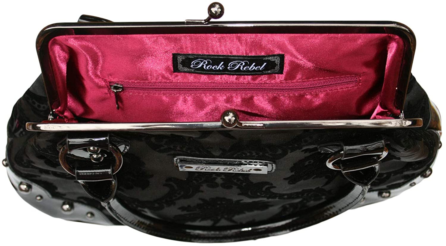 Rock Rebel Mistress Black on Black Victorian Damask Retro Kisslock Purse