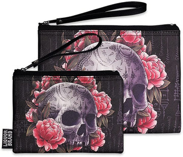 Liquorbrand Sak Yant Asian Tattoo Skull Wristlet Pouch Bag and Coin Purse Set