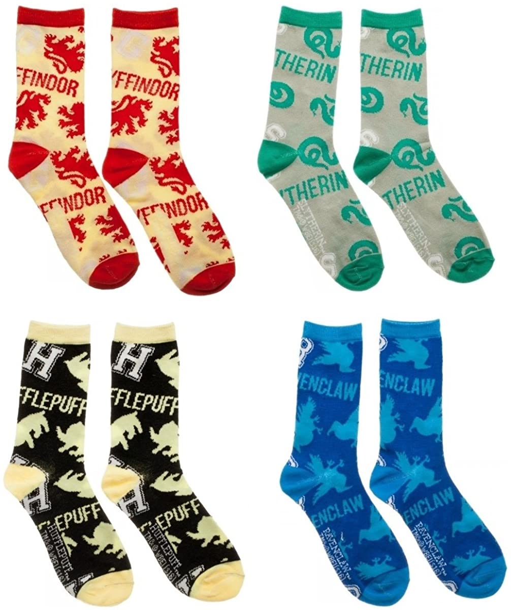 Harry Potter Juniors Crew Sock Bundle with Gryffindor Slytherin Ravenclaw Hufflepuff Socks