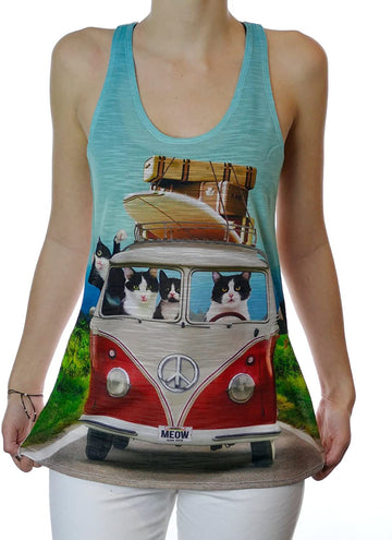 Summer Road Trip Beach Boy Kitty Cats Funny Graphic Cat Tank Top