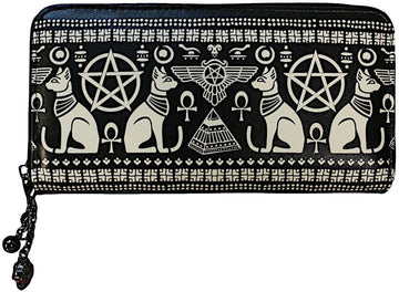 Lost Queen Anubis Egyptian Sphynx Cat Pyramid Pentagram Zip Around Wallet