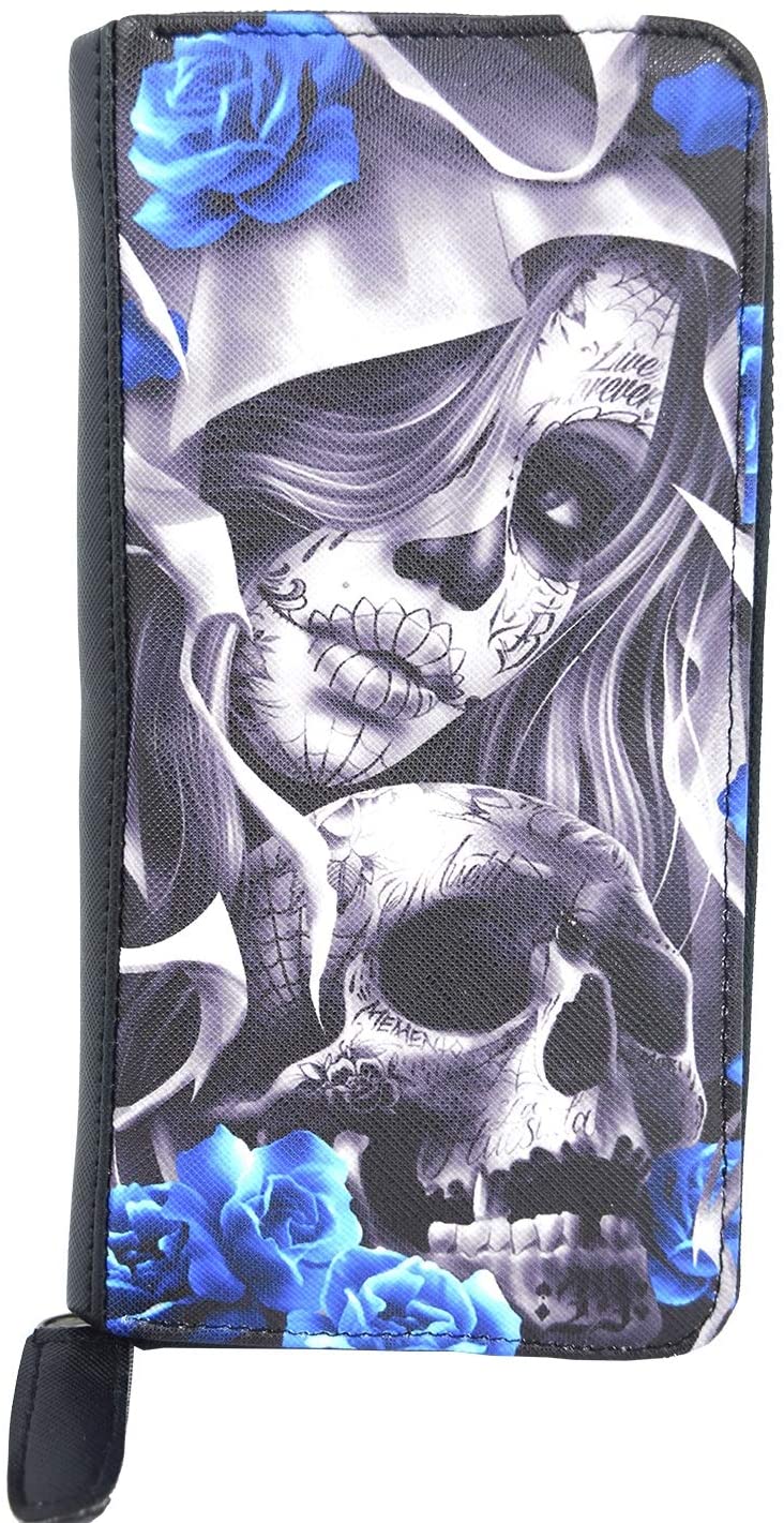 Liquorbrand Blue Los Muertos Sugar Skull zip around clutch Wallet